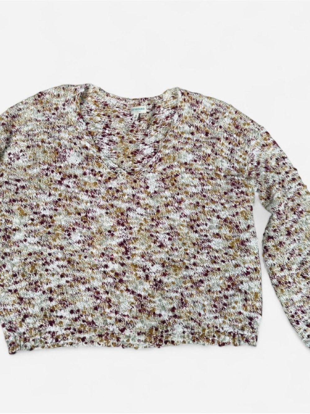 EARTHBOUND Speckled Cream, Olive & Burgundy V-Neck Sweater